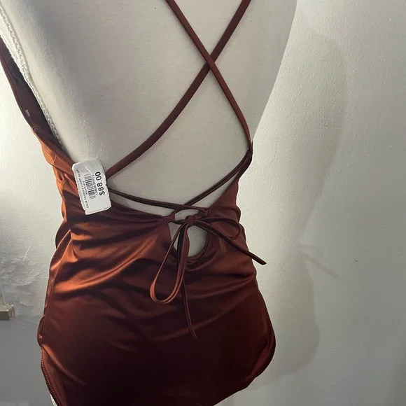 CALIA by Carrie Underwood Deep V-Neck Brown Swimsuit - Picture 6 of 8